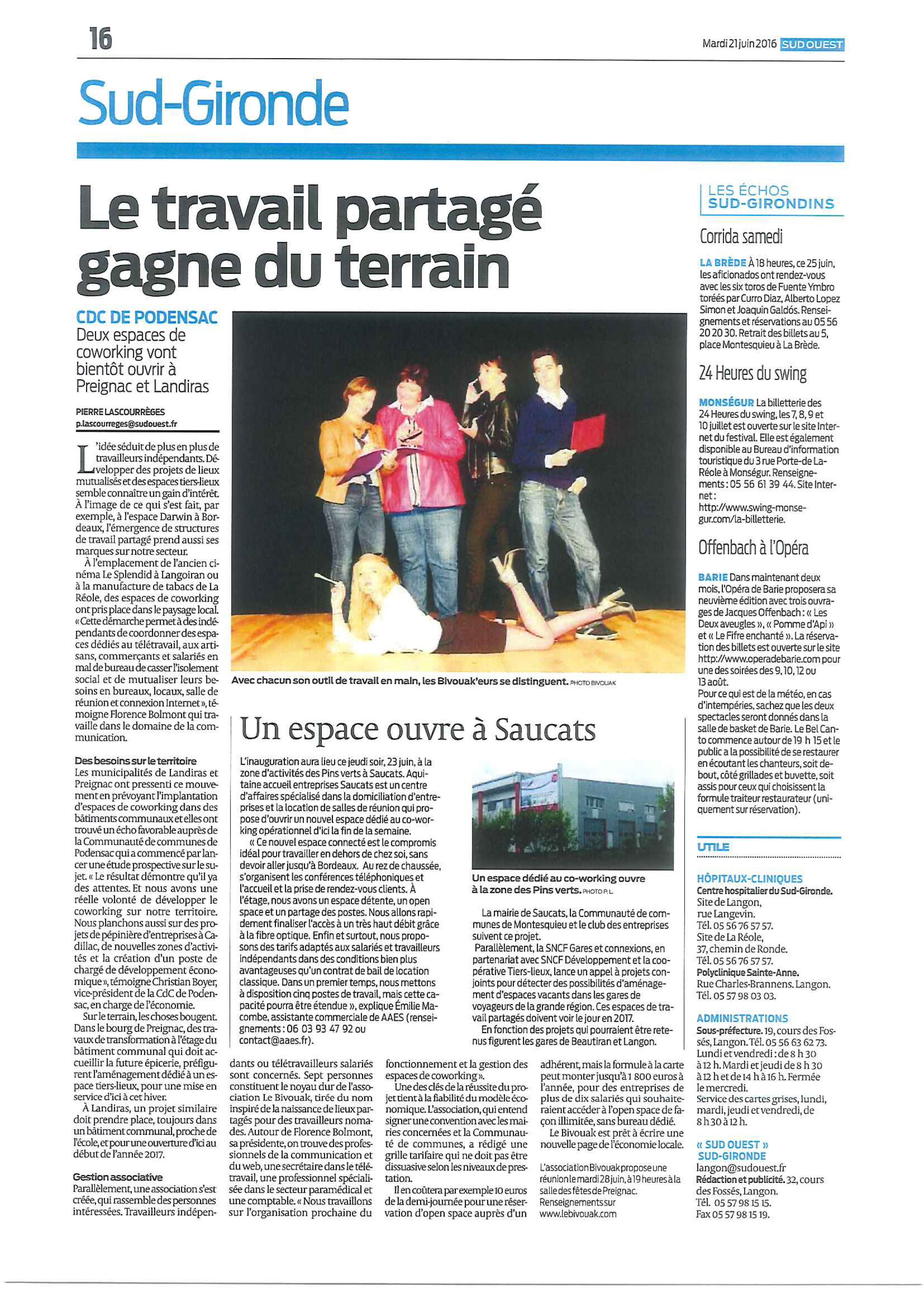 Article Sud-Ouest Espace Co-Working AAES